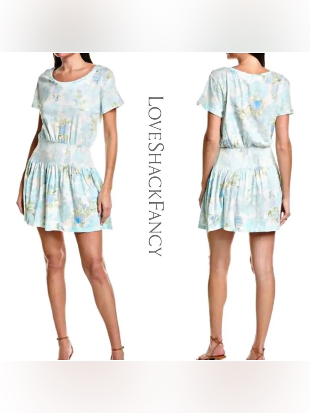 LoveShackFancy Amore Mini Dress- Womens- Size S- Blue White Green